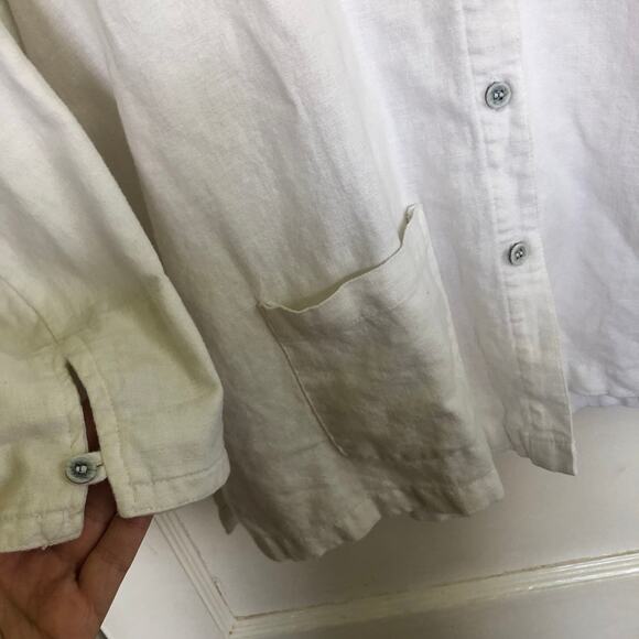 Vintage  90s White Stag Linen‑Rayon Button Front Shirt White M Beach Cottage - Picture 2 of 7